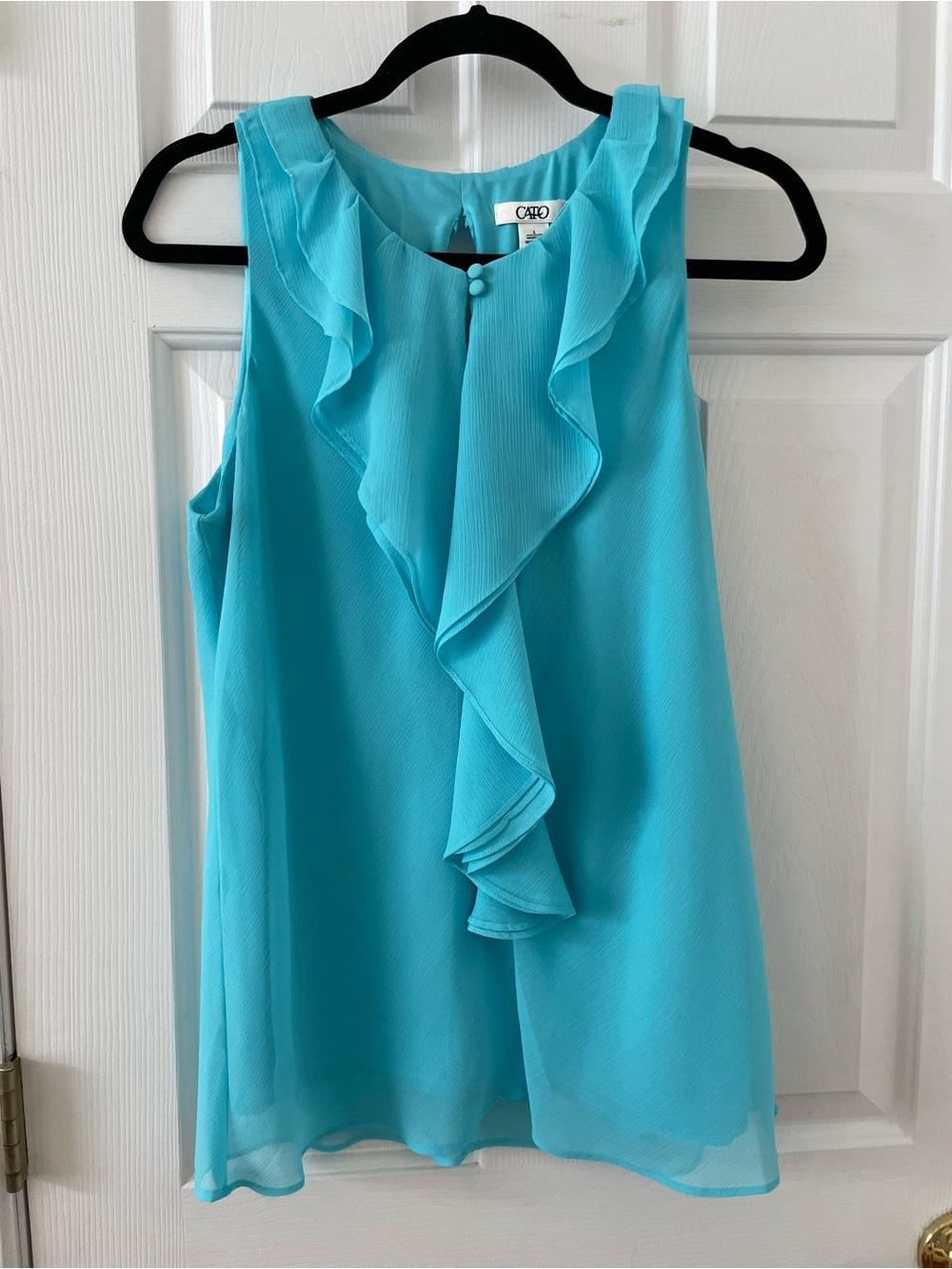 Cato Turquoise Ruffle Front Sleeveless Camisole